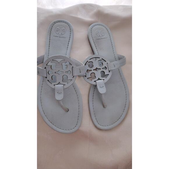 Tory Burch Shoes - Tory Burch Sandals Womens Size 8.5 Light Blue Miller Leather Logo Thong 47051